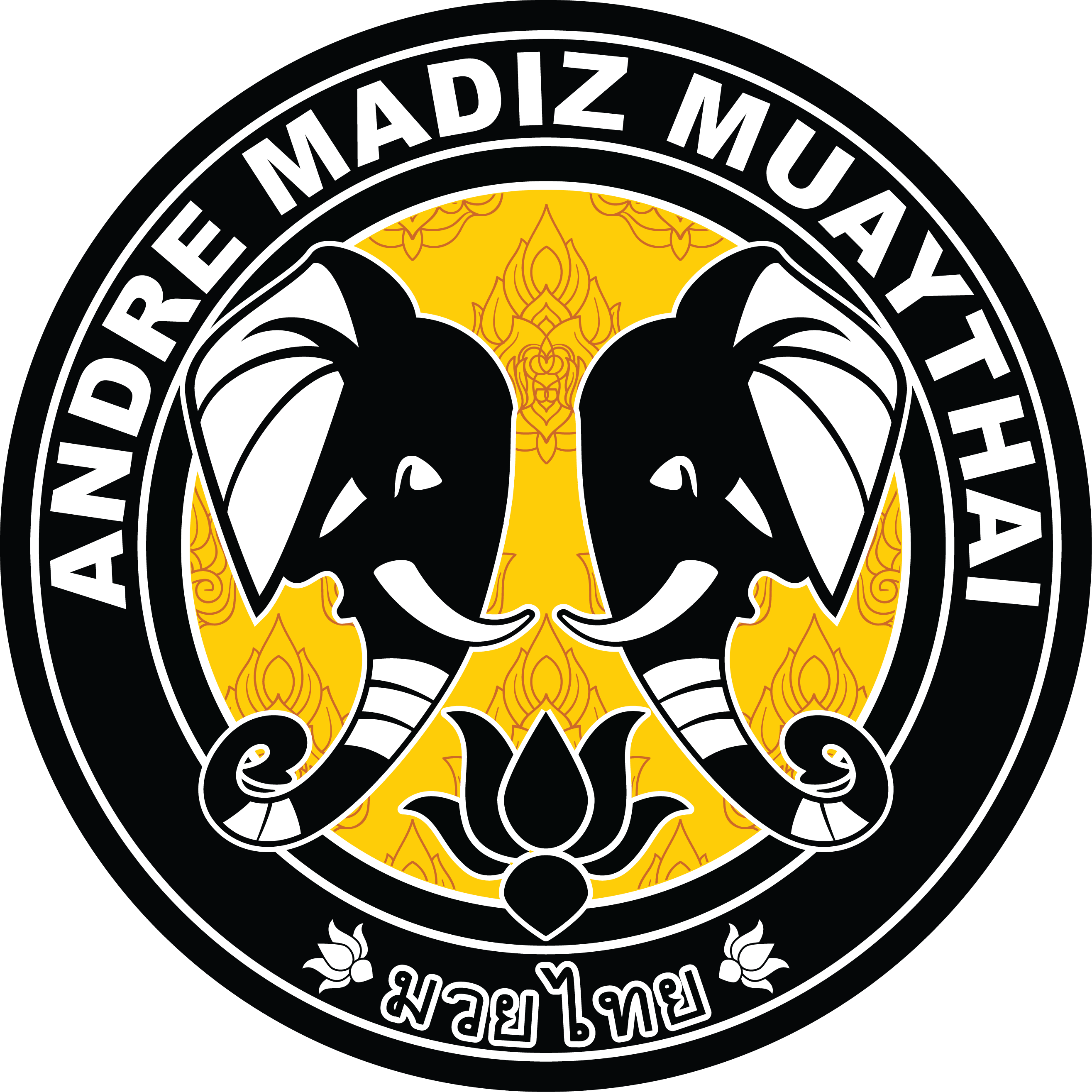 Andre Madiz Logo Featuring Two Elphant Heads Illustration